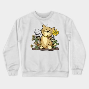 Angry Cat in Flower Garden Crewneck Sweatshirt